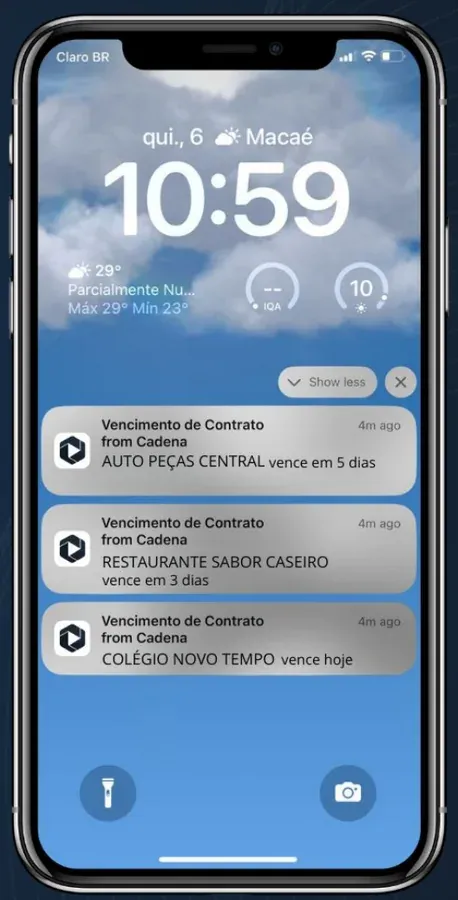 Notificações de vencimento de contrato no celular