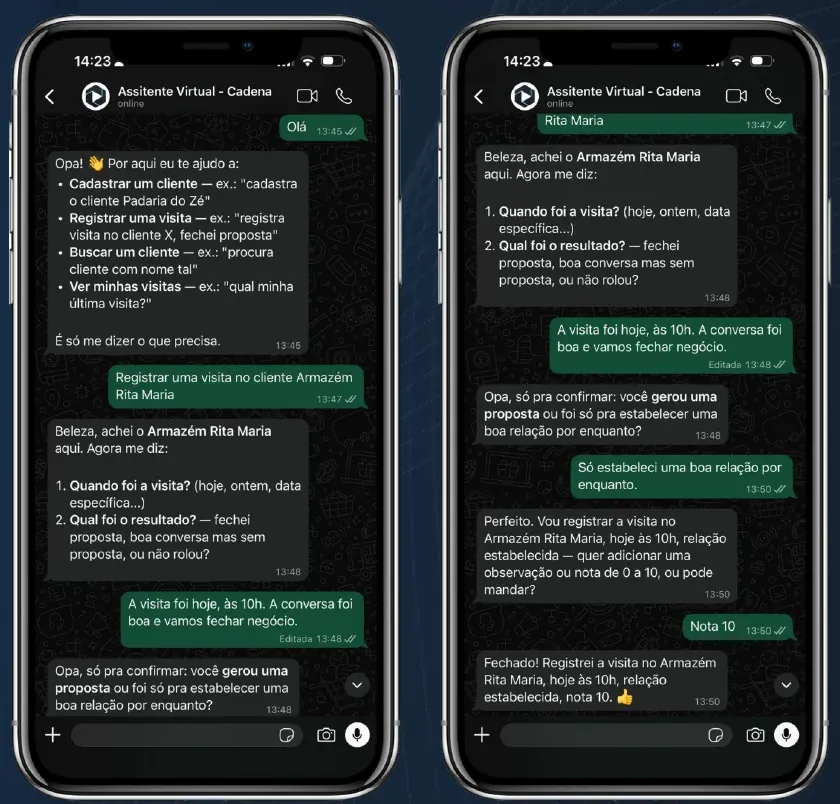 Assistente Virtual registrando uma visita por conversa no WhatsApp